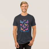 Neon Flowers with Six Glowing Butterflies Tri-Blend Shirt (Voorkant volledig)