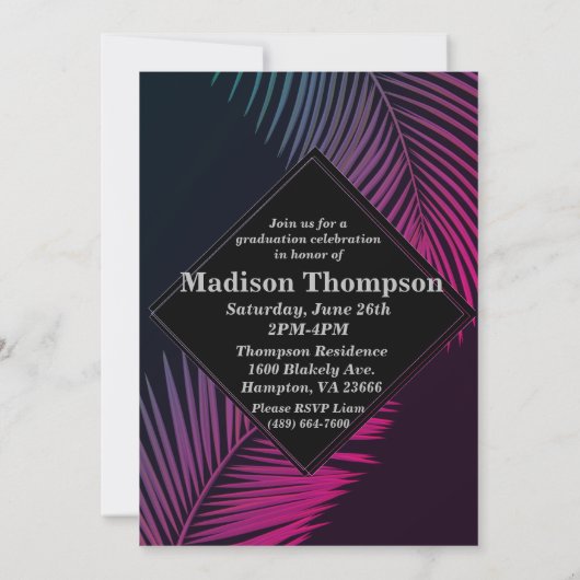 Neon fluorescerend tropisch Afstuderen invitatie Kaart (Achterkant)