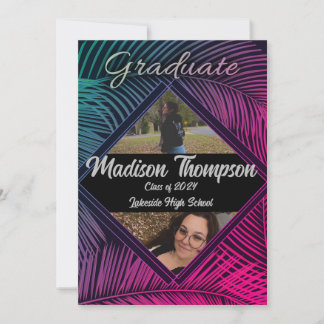 Neon fluorescerend tropisch Afstuderen invitatie Kaart