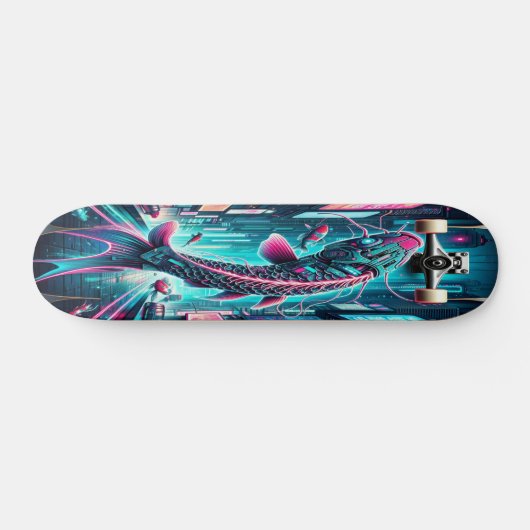 "Neon Flux: Cyber Koi Persoonlijk Skateboard (Horizontaal)