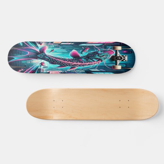 "Neon Flux: Cyber Koi Persoonlijk Skateboard (Horizontaal)