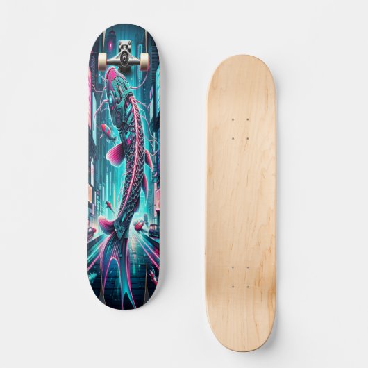 "Neon Flux: Cyber Koi Persoonlijk Skateboard (Voorkant)