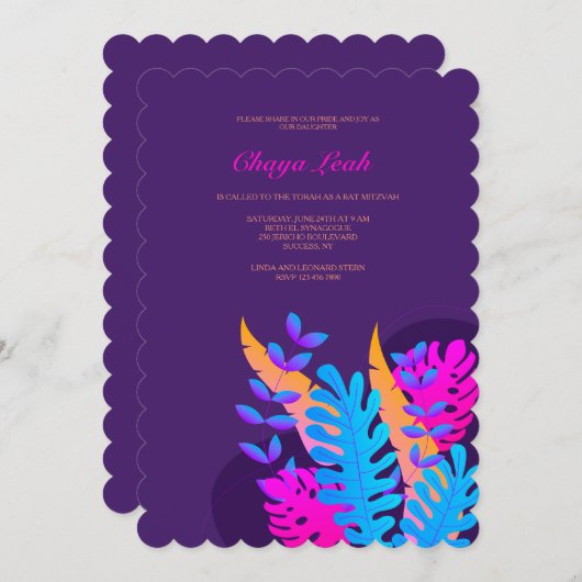 Neon Foliage Bat Mitswa Uitnodiging (Voorkant / Achterkant)