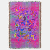 Neon Folk Art Rosemaling Bird & Leaves Deken (Voorkant Verticaal)