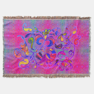 Neon Folk Art Rosemaling Bird & Leaves Deken