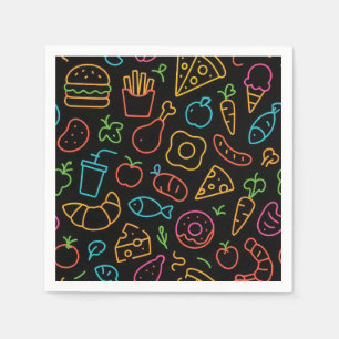 Neon Food Outline Naadloze Patroon Servet