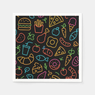 Neon Food Outline Naadloze Patroon Servet