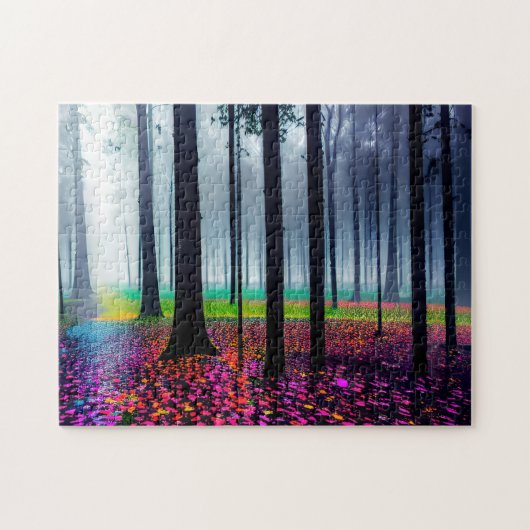 Neon Forest Floor met Silhouetted Trees Legpuzzel (Horizontaal)