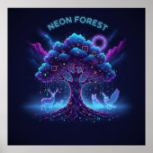Neon Forest – Glowing Tree & Luminous Animals Post Poster (Voorkant)