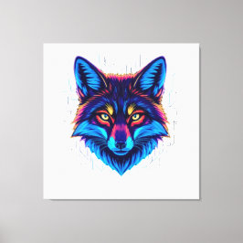 Neon Fox Face – Vibrant Glowing Design Canvas Afdruk