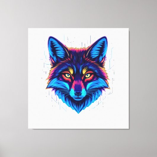 Neon Fox Face – Vibrant Glowing Design Canvas Afdruk (Voorkant)