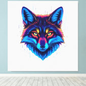 Neon Fox Face – Vibrant Glowing Design Canvas Afdruk (Insitu (Houten vloer))