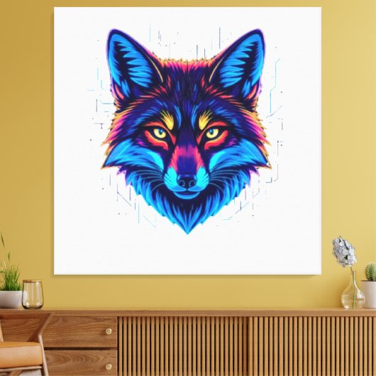Neon Fox Face – Vibrant Glowing Design Canvas Afdruk (Insitu (Woonkamer))