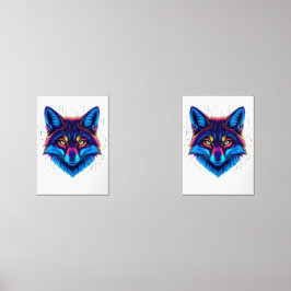 Neon Fox Face – Vibrant Glowing Design Muurkunst Sets