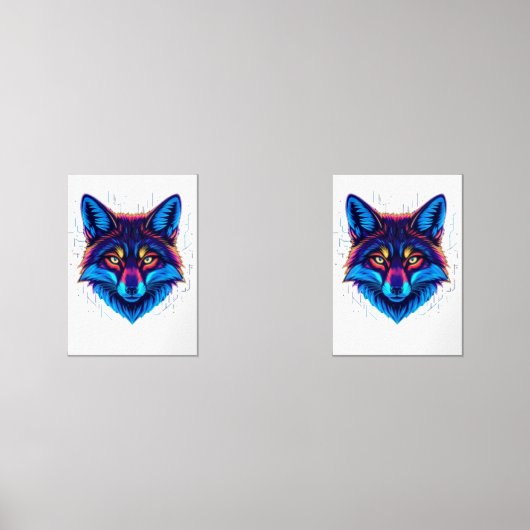 Neon Fox Face – Vibrant Glowing Design Muurkunst Sets (Voorkant)