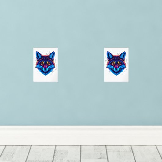 Neon Fox Face – Vibrant Glowing Design Muurkunst Sets (Houten vloer)