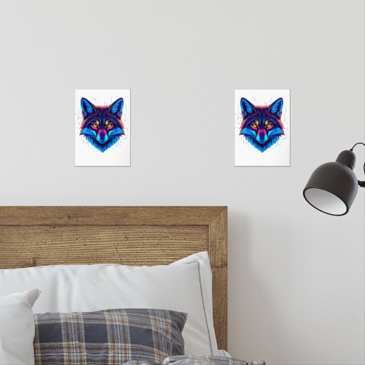 Neon Fox Face – Vibrant Glowing Design Muurkunst Sets (Slaapkamer)