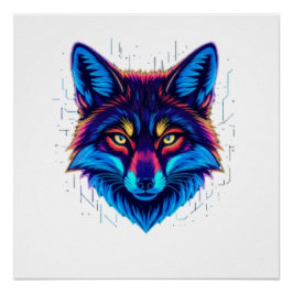 Neon Fox Face – Vibrant Glowing Design Perfect Poster
