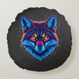 Neon Fox Face – Vibrant Glowing Design Rond Kussen