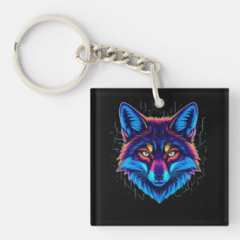 Neon Fox Face – Vibrant Glowing Design Sleutelhanger