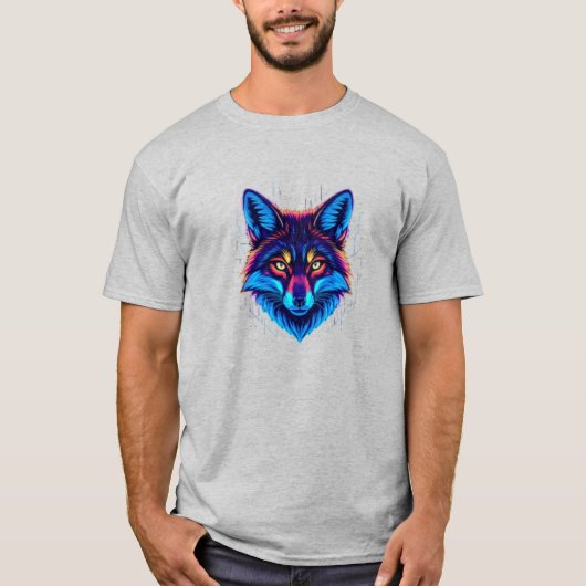 Neon Fox Face – Vibrant Glowing Design T-shirt (Voorkant)