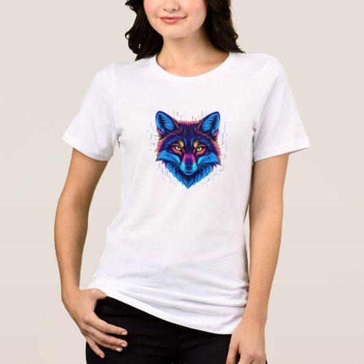 Neon Fox Face – Vibrant Glowing Design Tri-Blend Shirt (Voorkant)