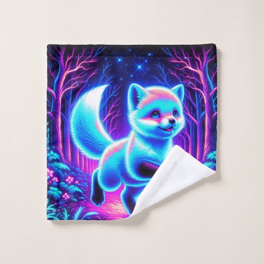Neon Fox in het betoverde bos Washandje (Wasdoekje)