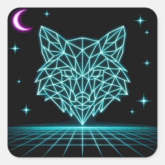 Neon Fox Synthwave - Retro Elektrische Jager Vierkante Sticker (Voorkant)