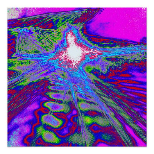 Neon Fractal Burst – Glossy Art Poster (Voorkant)