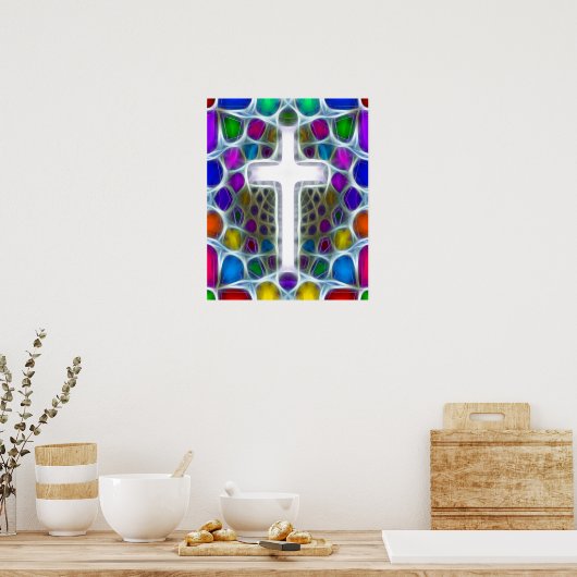 Neon Fractal Cross Poster (Keuken)