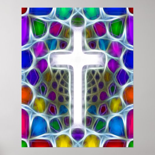 Neon Fractal Cross Poster (Voorkant)
