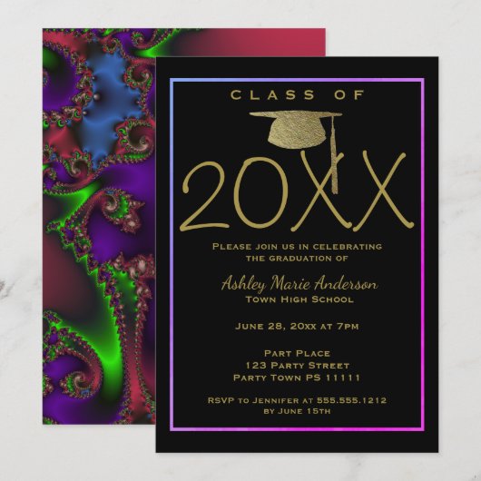 Neon fractal laser Afstuderen Kaart (Voorkant / Achterkant)