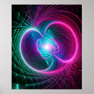 Neon Fractale Spiraal Lijnen Abstract Patroon Poster