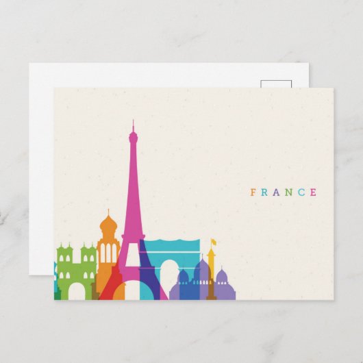 Neon France Skyline Briefkaart (Voorkant / Achterkant)