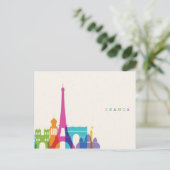 Neon France Skyline Briefkaart (Staand voorkant)