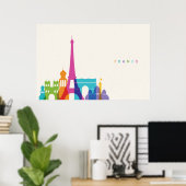 Neon France Skyline Poster (Thuiskantoor)