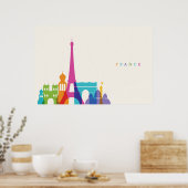 Neon France Skyline Poster (Keuken)