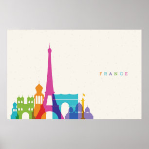 Neon France Skyline Poster
