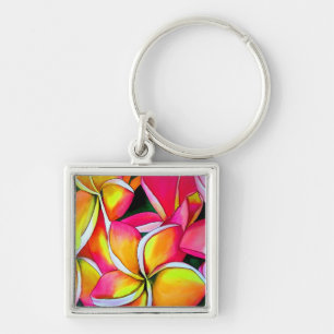 Neon Frangipani flower art Plumeria Sleutelhanger