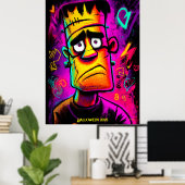 Neon Franky Poster – Cartoon Pop Art Monster (Thuiskantoor)