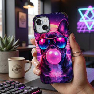Neon Franse Bulldog Bubblegum Synthwave iPhone 15 Case