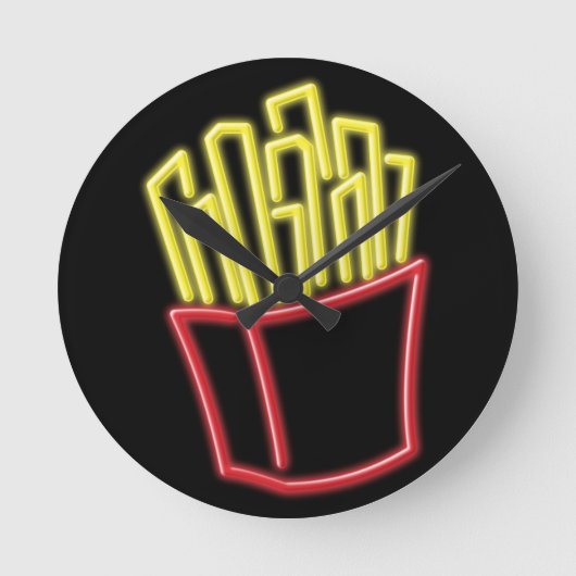 Neon French Fries Ronde Klok (Voorkant)