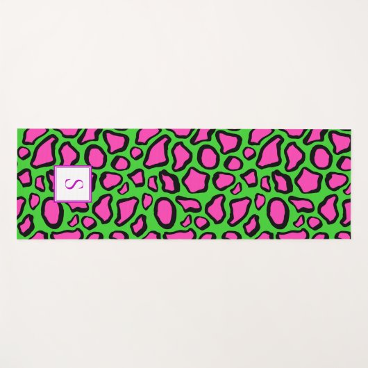 Neon Frog Green Paars Monogram op persoonlijke tit Yogamat (Voorkant (horizontaal))