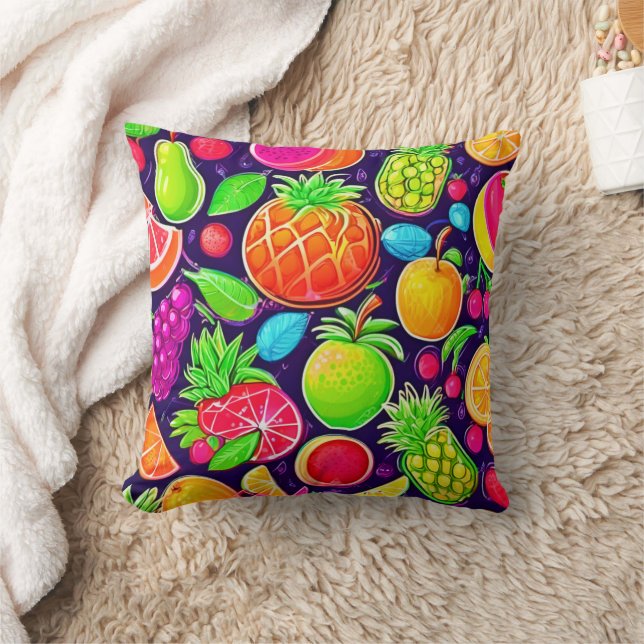 Neon Fruit Burst Patroon Kussen (Deken)