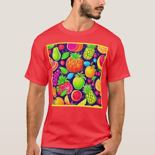 Neon Fruit Burst Patroon T-shirt (Voorkant)