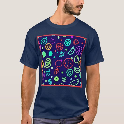 Neon Fruits Patroon Kleuren T-shirt (Voorkant)