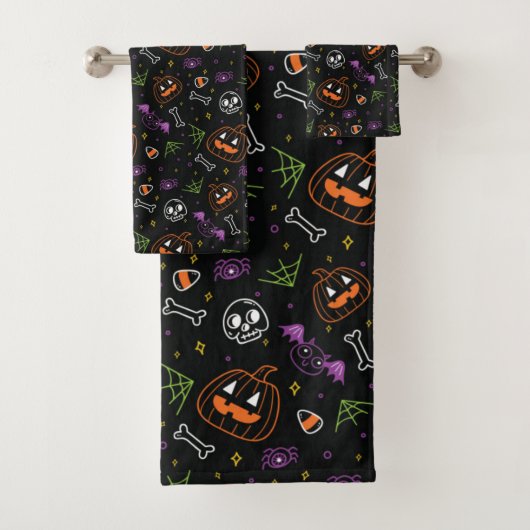 Neon Fun Halloween Pattern Bad Handdoek (Insitu)