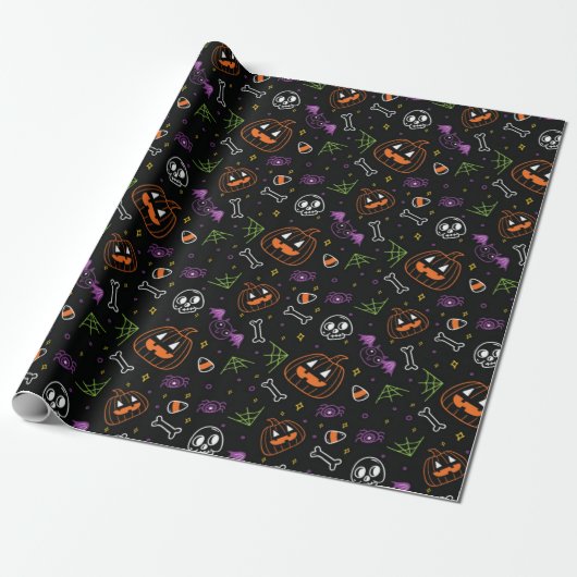 Neon Fun Halloween Pattern Cadeaupapier (Uitgerold)