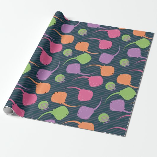 Neon Fun Stingray Colorful Patroon Cadeaupapier (Uitgerold)
