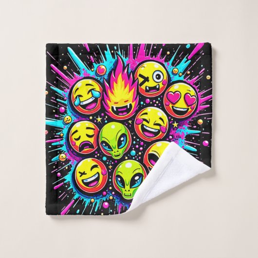 Neon Funky Emoji Mix Bad Handdoek (Wasdoekje)